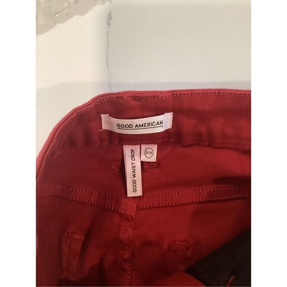 Good American Good Waist Crop Wax Skinny Jeans Sz 8/29 Ruby Stretch Raw Hem - Picture 4 of 8